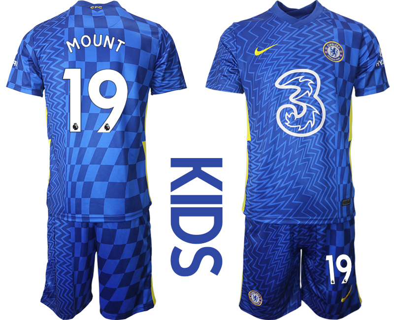 Youth 2021-2022 Club Chelsea FC home blue #19 Nike Soccer Jerseys